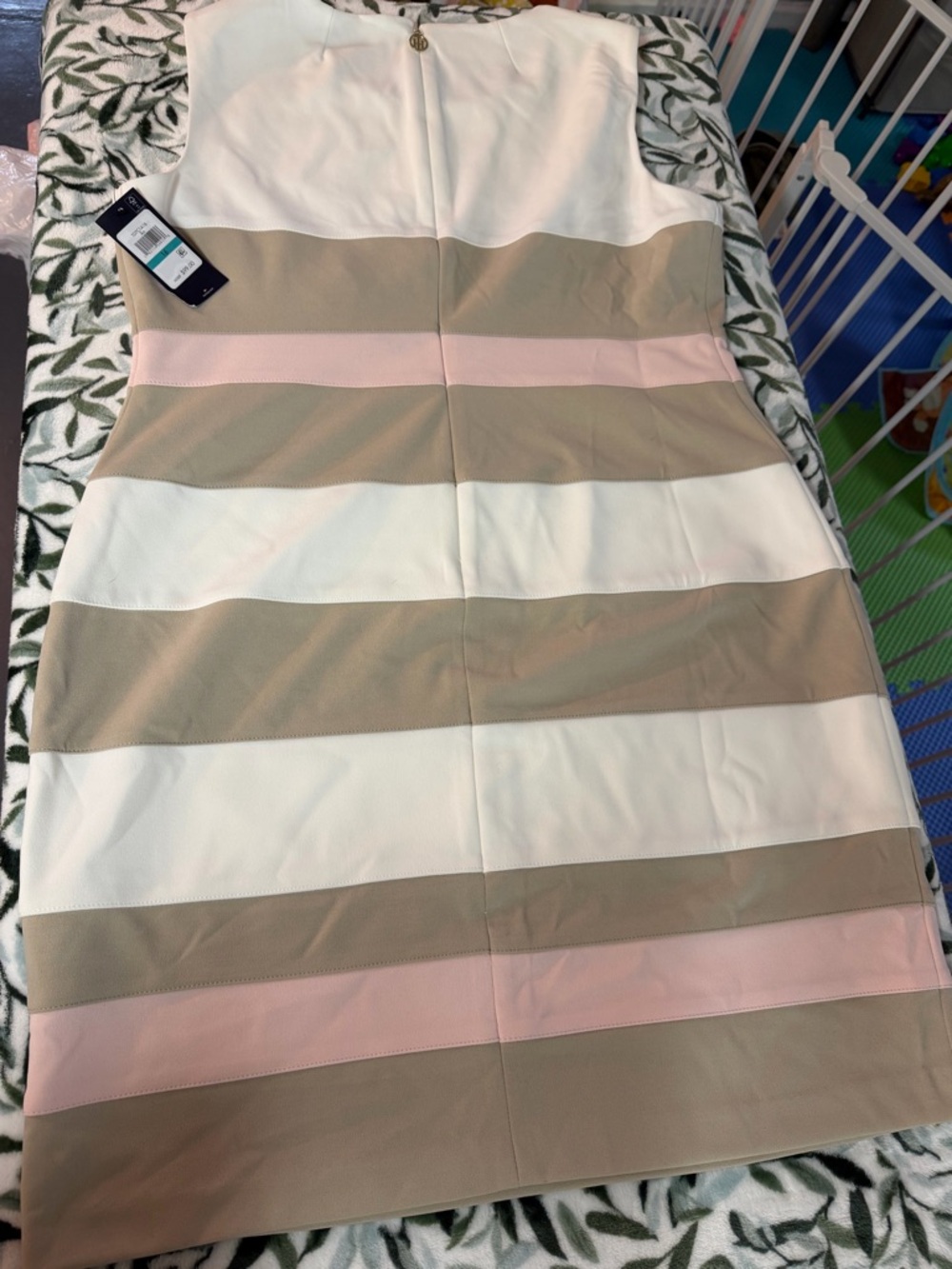 Tommy‎ Hilfiger Sleeveless Striped Midi Dress in White, Taupe & Blush - Picture 4 of 7